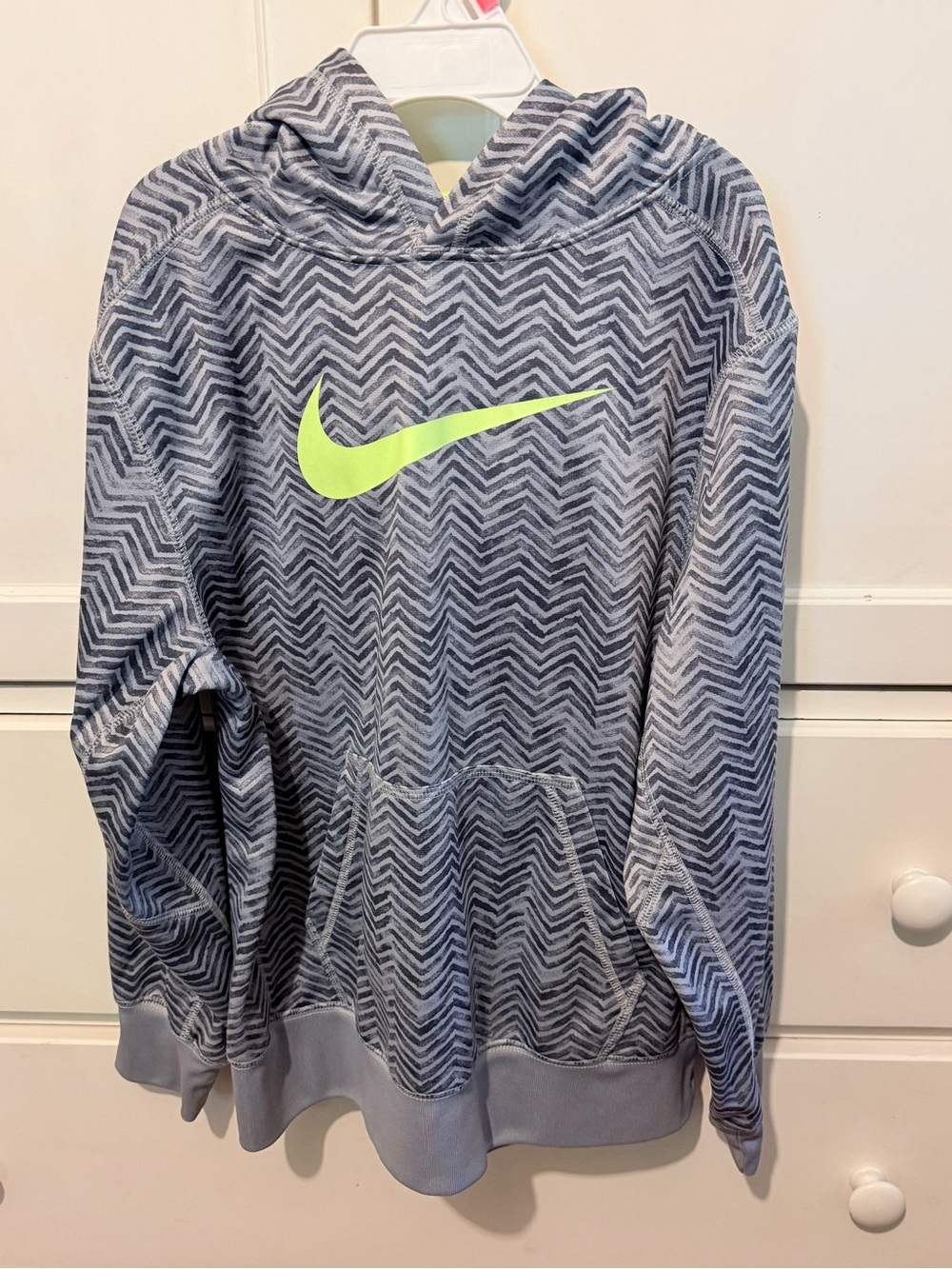 Boys Nike Gray Chevron Hoodie with Neon Green Swoosh